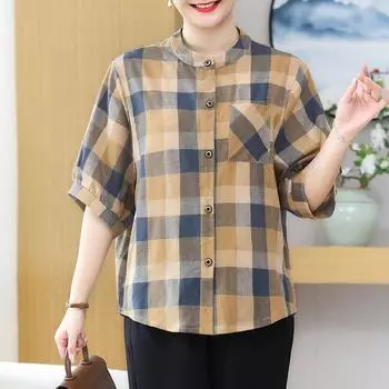 Рубашки с коротким рукавом оверсайз, женские большие размеры, свободный винтажный топ, летняя блузка, женская одежда среднего возраста 3XL