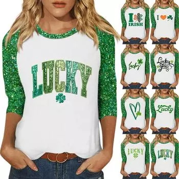 Рубашки с рукавами 3/4 для женщин, пасхальные карнавальные принты, футболки, блузки, повседневные, больших размеров, базовые топы, пуловеры L