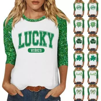 Рубашки с рукавами 3/4 для женщин, пасхальные карнавальные принты, футболки, блузки, повседневные, больших размеров, базовые топы, пуловеры L