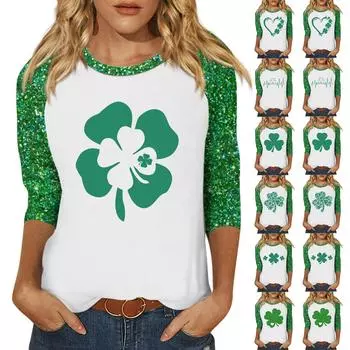 Рубашки с рукавами 3/4 для женщин, пасхальные карнавальные принты, футболки, блузки, повседневные, больших размеров, базовые топы, пуловеры M