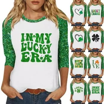 Рубашки с рукавами 3/4 для женщин, пасхальные карнавальные принты, футболки, блузки, повседневные, больших размеров, базовые топы, пуловеры XXXL белый