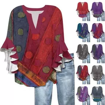 Рубашки с рукавами 3/4 для женщин, симпатичные футболки с графическим принтом, блузки, повседневные, больших размеров, базовые топы с оборками на рукавах, пуловеры XXL фиолетовый