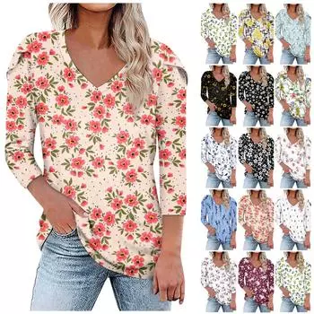 Рубашки с рукавами 3/4 лепестка для женщин, футболки с графическим принтом, блузки, униформа, комбинезон, пуловер L оранжевый