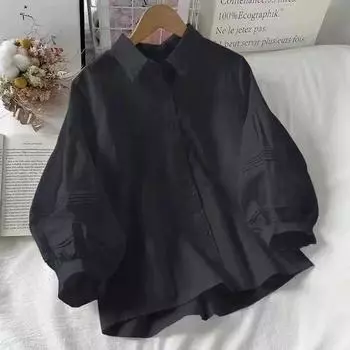 Рубашки с рукавами-фонариками женские белые с отложным воротником в стиле преппи, с чувством стиля, шикарные женские топы, корейская мода, простая летняя блузка XL белый