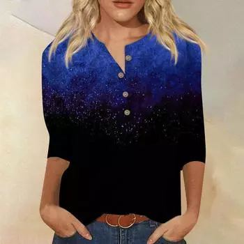 Рубашки с рукавом 3/4 для женщин, милые футболки с цветочным принтом и графическим принтом, блузки, повседневные базовые топы больших размеров, пуловеры L