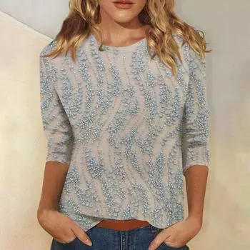 Рубашки с рукавом 3/4 для женщин, милые топы, футболки с рисунком, блузки, повседневные базовые топы больших размеров, пуловеры XXL бежевый