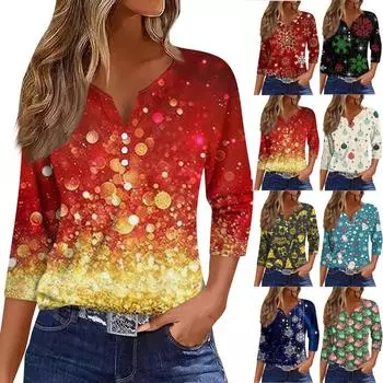 Рубашки с рукавом 3/4 для женщин, милые принты, графические футболки, блузки, повседневные блузки, туники с V-образным вырезом, топы L бежевый