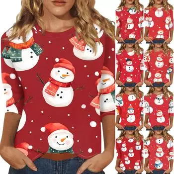 Рубашки с рукавом 3/4 для женщин, футболки с принтом, блузки, повседневные, больших размеров, базовые топы, пуловеры XXXXXL