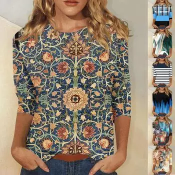 Рубашки с рукавом 3/4 для женщин, милые футболки с графическим принтом, блузки, повседневные базовые топы больших размеров, пуловеры XXL коричневый