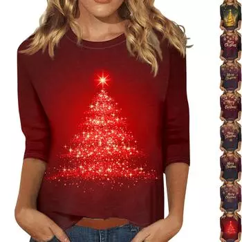 Рубашки с рукавом 3/4 для женщин, футболки с принтом, блузки, повседневные, больших размеров, базовые топы, пуловеры M