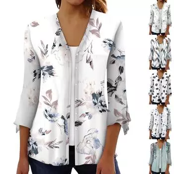 Рубашки с рукавом 3/4 для женщин, свободная футболка с принтом, топы с v-образным вырезом и рюшами на рукавах XL серый