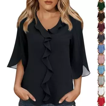 Рубашки с рукавом 3/4 для женщин, милые топы, футболки с рисунком, блузки, повседневные базовые топы больших размеров, пуловеры S кофейный