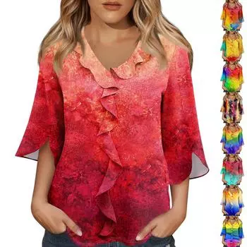 Рубашки с рукавом 3/4 для женщин, милые топы, футболки с рисунком, блузки, повседневные базовые топы больших размеров, пуловеры M зелёный