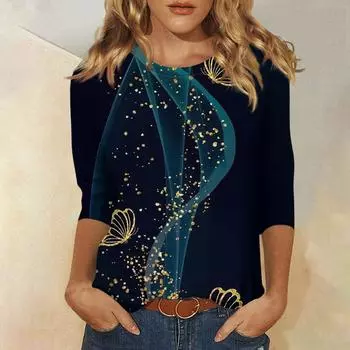 Рубашки с рукавом 3/4 для женщин Топы Футболки с рисунком Блузки Повседневные топы больших размеров Базовые топы Пуловеры Топы для женщин Женские топы и блузки S