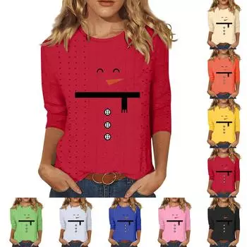 Рубашки с рукавом 3/4 для женщин, милые футболки с графическим принтом, блузки, повседневные базовые топы больших размеров, пуловеры M бежевый