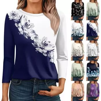 Рубашки с рукавом 3/4 для женщин, милые футболки с графическим принтом, блузки, повседневные базовые топы больших размеров, пуловеры L бежевый