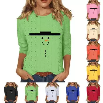 Рубашки с рукавом 3/4 для женщин, милые футболки с графическим принтом, блузки, повседневные базовые топы больших размеров, пуловеры XL бежевый