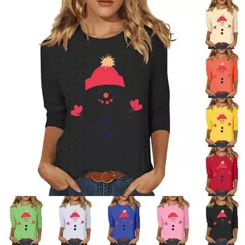 Рубашки с рукавом 3/4 для женщин, милые футболки с графическим принтом, блузки, повседневные базовые топы больших размеров, пуловеры XXXL розовый