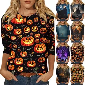 Рубашки с рукавом 3/4 для женщин, футболки с графическим принтом, блузки, повседневные базовые топы, пуловеры M