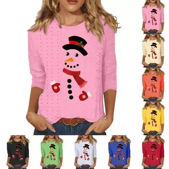 Рубашки с рукавом 3/4 для женщин, милые футболки с графическим принтом, блузки, повседневные базовые топы больших размеров, пуловеры S зелёный