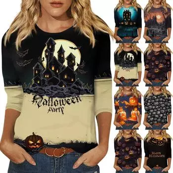 Рубашки с рукавом 3/4 для женщин, футболки с графическим принтом, блузки, повседневные базовые топы, пуловеры M хаки