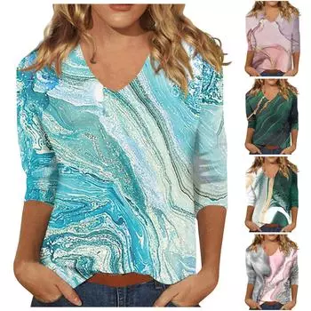 Рубашки с рукавом 3/4 для женщин, милые футболки с графическим принтом, блузки, повседневные базовые топы на пуговицах больших размеров, пуловеры L