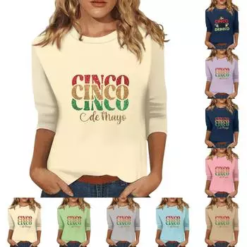 Рубашки с рукавом 3/4 для женщин, футболки с пасхальным принтом, блузки, повседневные базовые топы, пуловеры L бежевый