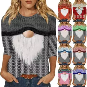 Рубашки с рукавом 3/4 для женщин, футболки с графическим принтом, блузки, повседневные базовые топы, пуловеры XXL красный