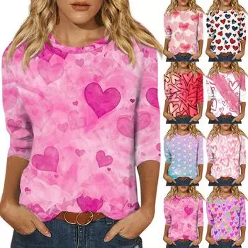 Рубашки с рукавом 3/4 для женщин, футболки с графическим принтом, блузки, повседневные базовые топы, пуловеры XXXL хаки