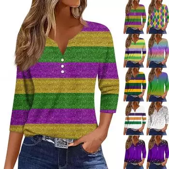 Рубашки с рукавом 3/4 для женщин, милые принты, графические футболки, блузки, повседневные блузки, туники с V-образным вырезом, топы XXL