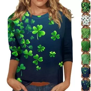 Рубашки с рукавом 3/4 для женщин, футболки с принтом, блузки, повседневные, больших размеров, базовые топы, пуловеры XXXXL