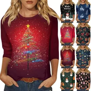 Рубашки с рукавом 3/4 для женщин, футболки с графическим принтом, блузки, повседневные базовые топы, пуловеры XL розовый