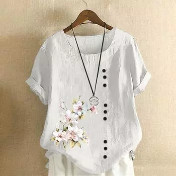 Рубашки с рукавом 3/4 для женщин, милые футболки с графическим принтом, блузки, повседневные базовые топы больших размеров, пуловеры L белый