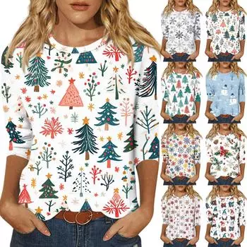Рубашки с рукавом 3/4 для женщин, футболки с графическим принтом, блузки, повседневные базовые топы, пуловеры S