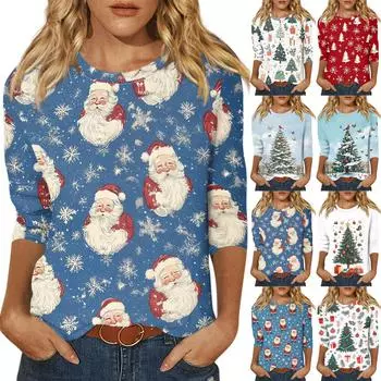 Рубашки с рукавом 3/4 для женщин, футболки с графическим принтом, блузки, повседневные базовые топы, пуловеры S синий