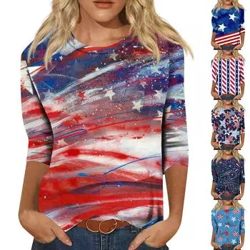 Рубашки с рукавом 3/4 для женщин, милые топы, футболки с рисунком, блузки, повседневные базовые топы больших размеров, пуловеры XXL винный