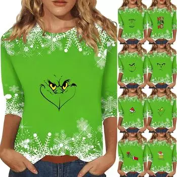 Рубашки с рукавом 3/4 для женщин, футболки с принтом, блузки, повседневные, больших размеров, базовые топы, пуловеры XL розовый