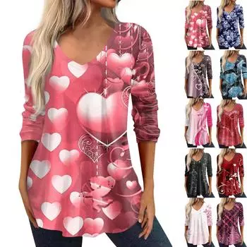 Рубашки с рукавом 3/4 для женщин, футболки с графическим принтом в стиле ретро, блузки, повседневные базовые топы больших размеров, пуловеры XXXL чёрный