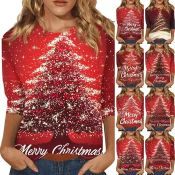 Рубашки с рукавом 3/4 для женщин, футболки с принтом, блузки, повседневные, больших размеров, базовые топы, пуловеры L розовый