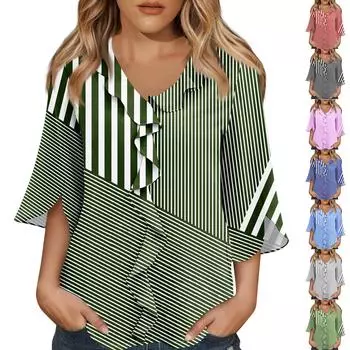 Рубашки с рукавом 3/4 для женщин, милые топы, футболки с рисунком, блузки, повседневные базовые топы больших размеров, пуловеры L армия зеленый