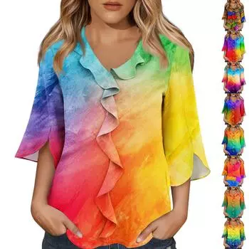 Рубашки с рукавом 3/4 для женщин, милые топы, футболки с рисунком, блузки, повседневные базовые топы больших размеров, пуловеры XL кофейный