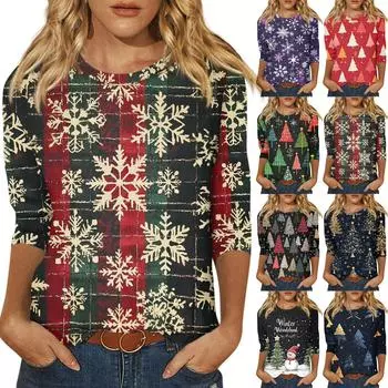 Рубашки с рукавом 3/4 для женщин, футболки с графическим принтом, блузки, повседневные базовые топы, пуловеры S
