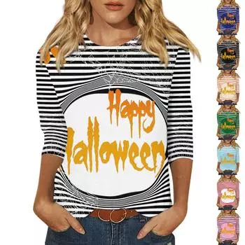 Рубашки с рукавом 3/4 для женщин, симпатичные футболки с 3D-принтом на Хэллоуин, блузки, повседневные топы больших размеров, пуловеры S