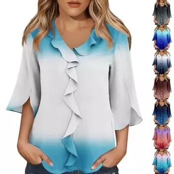 Рубашки с рукавом 3/4 для женщин, милые топы, футболки с рисунком, блузки, повседневные базовые топы больших размеров, пуловеры L кофейный