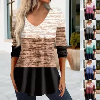 Рубашки с рукавом 3/4 для женщин, футболки с графическим принтом в стиле ретро, блузки, повседневные базовые топы больших размеров, пуловеры XL синий