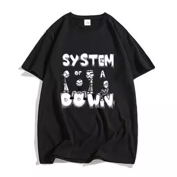Рубашки System of A Down, 100% хлопок, летняя футболка, креативная графическая футболка с принтом, мужская уличная футболка, повседневные футболки с ретро-группой XS чёрный