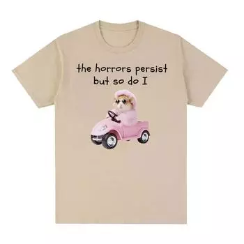 Рубашки «Ужасы продолжаются, но так сделай это», гламурная футболка с розовым хомяком, забавная футболка с мемами, мужские и женские повседневные футболки большого размера из 100% хлопка S чёрный