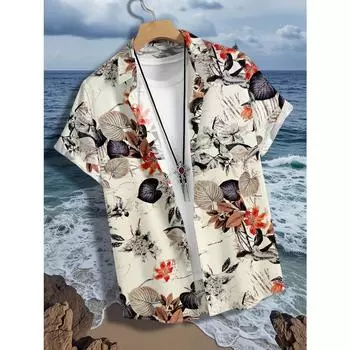 Рубашки в гавайском стиле, мужские свободные топы с коротким рукавом, пляжный отдых и приключения на выходных, рубашки с 3D-принтом с изображением тропических растений S