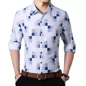 Рубашки в клетку для мужчин, мода 2024 года, новая осенняя рубашка на пуговицах с длинным рукавом, повседневная, деловая, офисная, большого размера 7XL Asia 6XL 100kg-110kg светло-синий