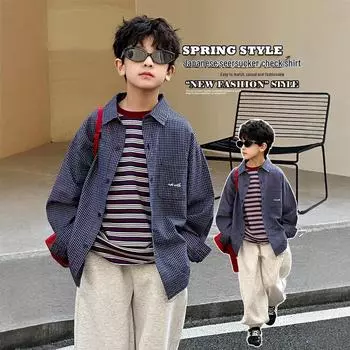 Рубашки в клетку в стиле ретро для мальчиков и девочек 2025 года выпуска 170 cm